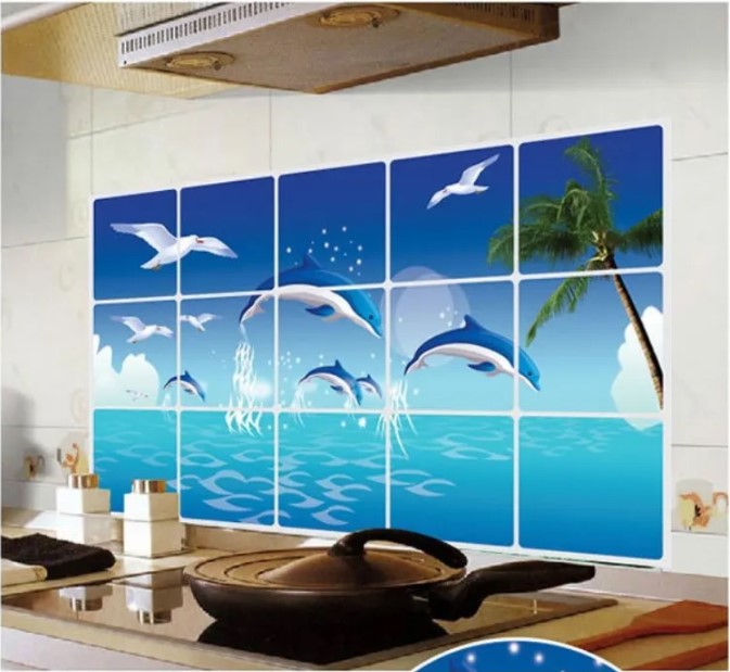 Combo 02 Decal dán tường Dán Bếp - Cá heo