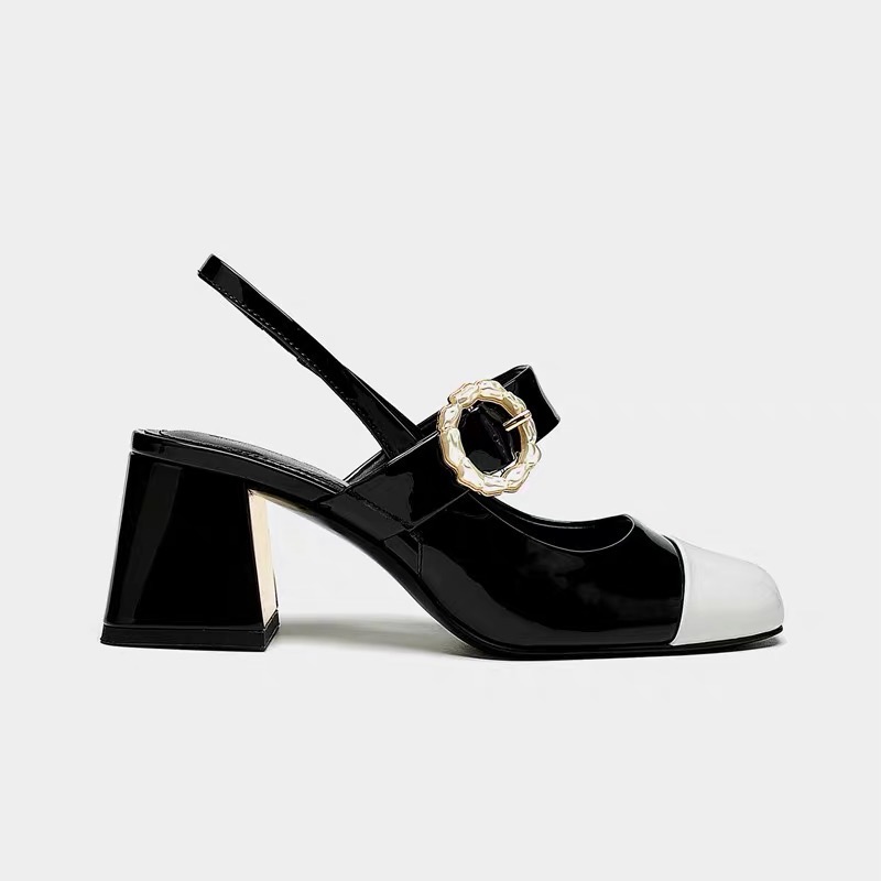 Giày Cao Gót 7cm Sling Back Quai Ngang Phối Khóa Pixie E263