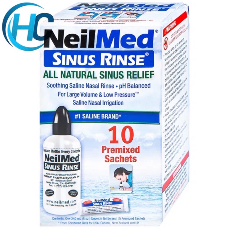 Bình rửa mũi NEILMED Sinus Rinse (1 bình Tặng kèm 10 gói muối rửa)