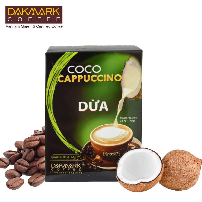 Cà phê Cappuccino Dừa hòa tan DakMark - (10gói x 17g)