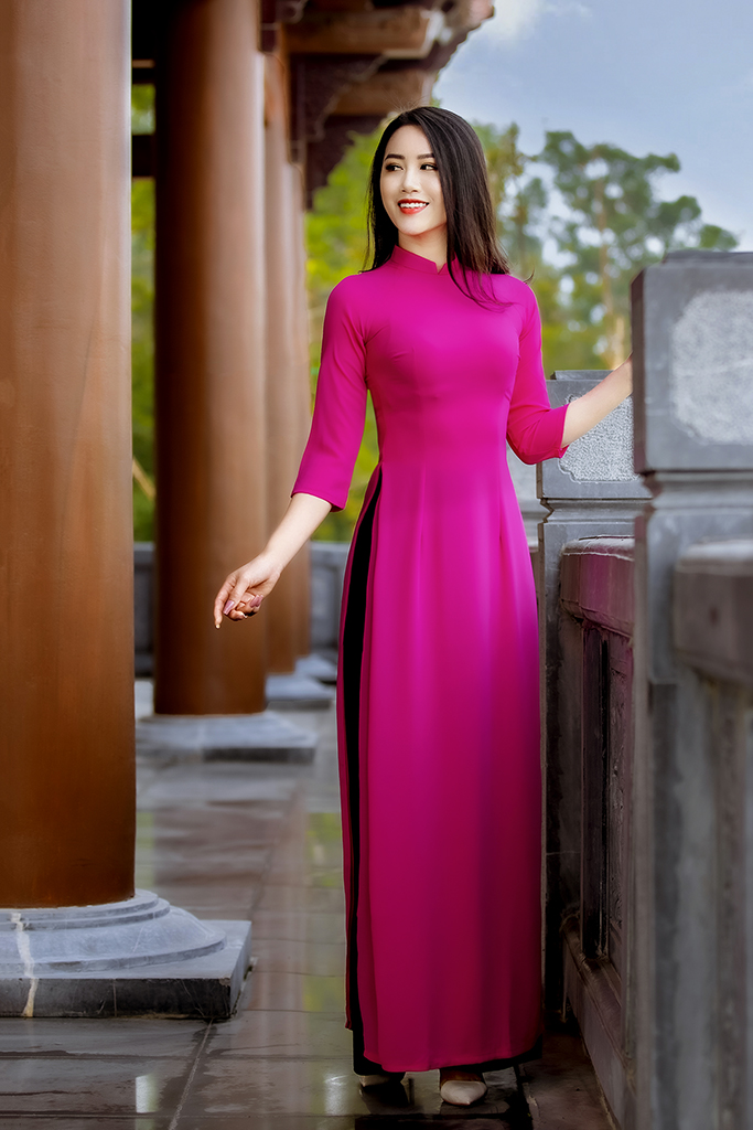 Áo dài trơn 4 tà chất liệu chiffon cao cấp (màu hồng tím)