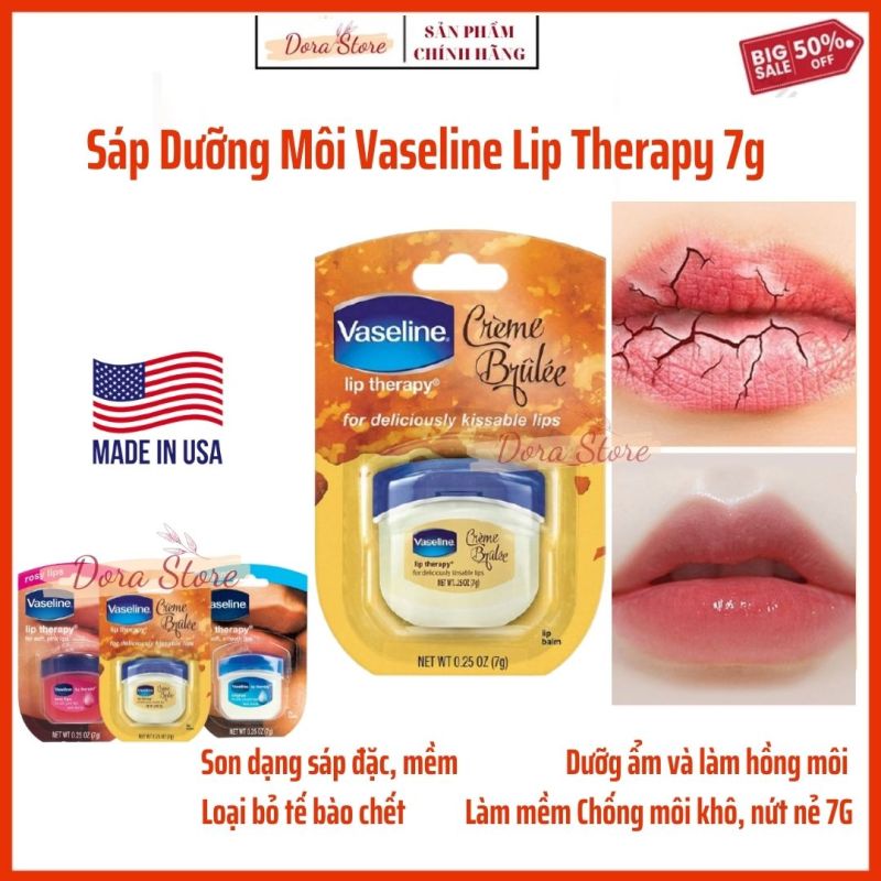 Sáp Dưỡng Môi Vaseline Lip Therapy 7g từ Mỹ Sáp Dưỡng Môi Vaseline thần hộ mệnh cho đôi môi mùa Đông khô nứt nẻ giúp môi hồng hào đẹp tự nhiên và căng mọng Dorastore