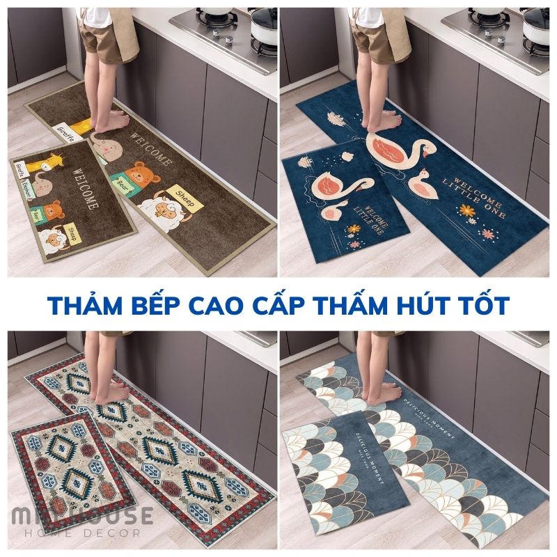Thảm Bếp Cao Cấp Hiện Đại 2 Tấm Chống Trượt Dày Hút Nước Màu Sắc Sang Trọng - Bộ Thảm trải Bếp 3D Chất Liệu Bali Thảm Nhà Bếp tphcm