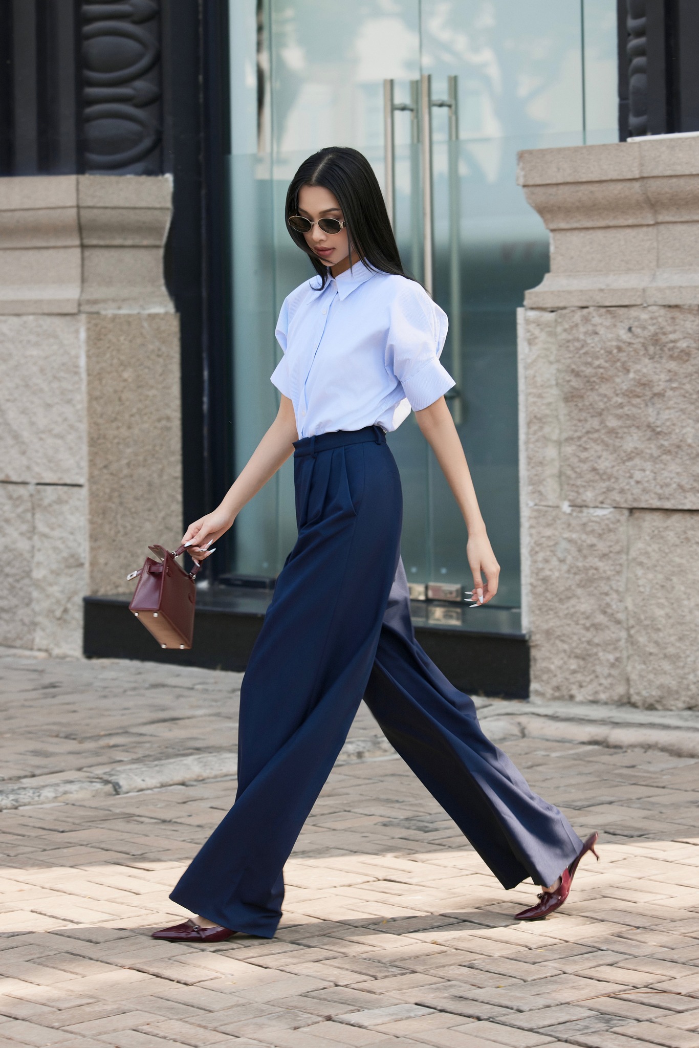 Áo sơ mi cotton lụa tay lửng huong boutique bssm46
