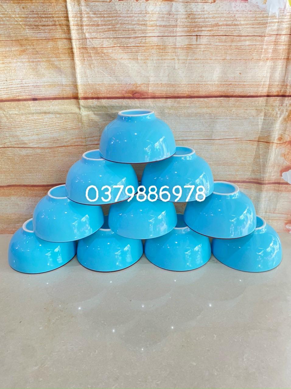 Bộ 10 chén sứ ăn cơm màu xanh pastel cao cấp
