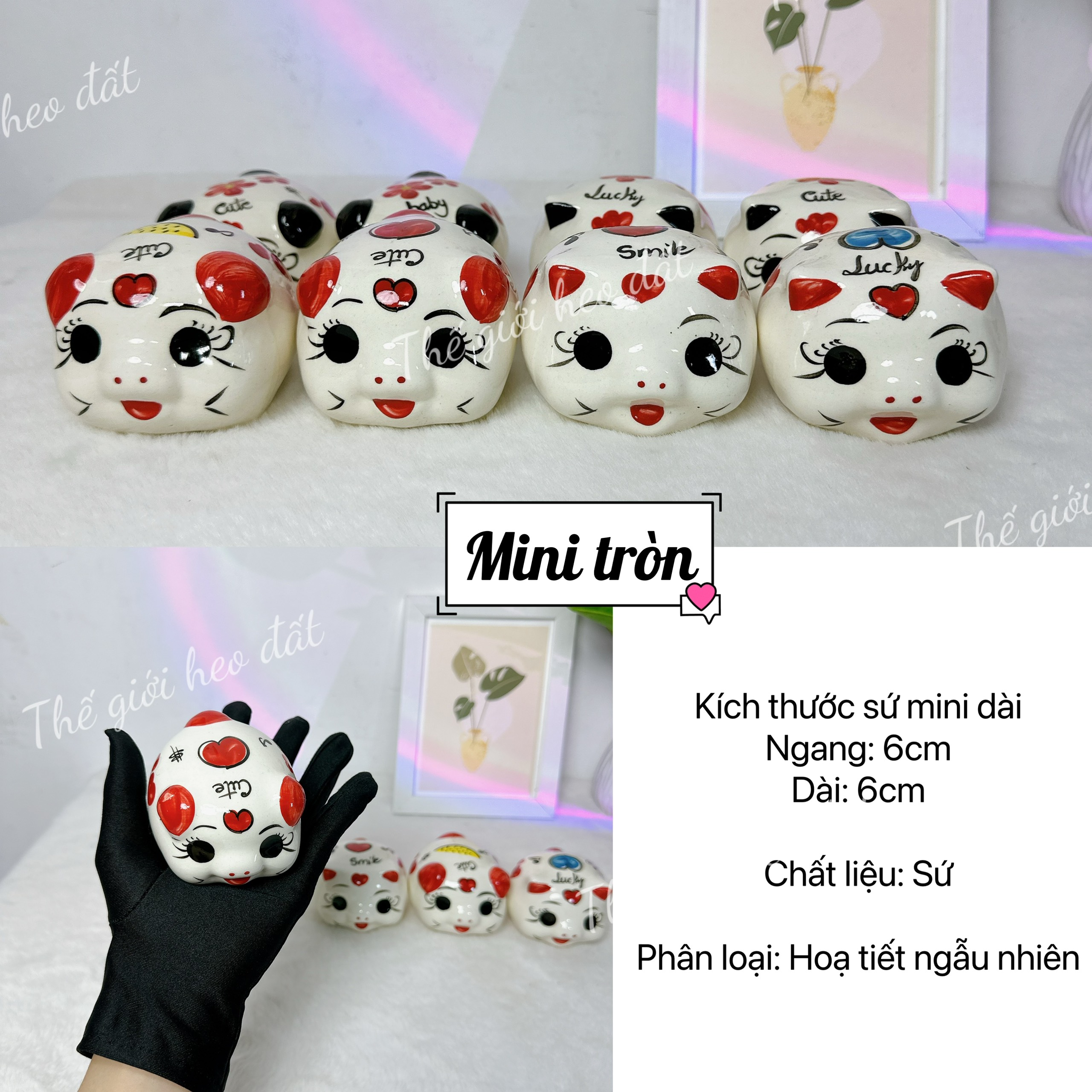 Heo đất mini men sứ, con lợn đất tiết kiệm size nhỏ cute