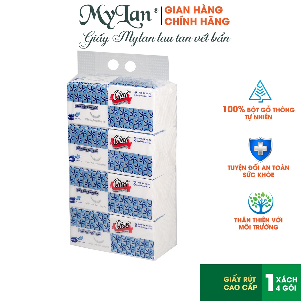 Khăn giấy rút cao cấp, Mylan kim cương ,540 tờ gói, 4 gói xách