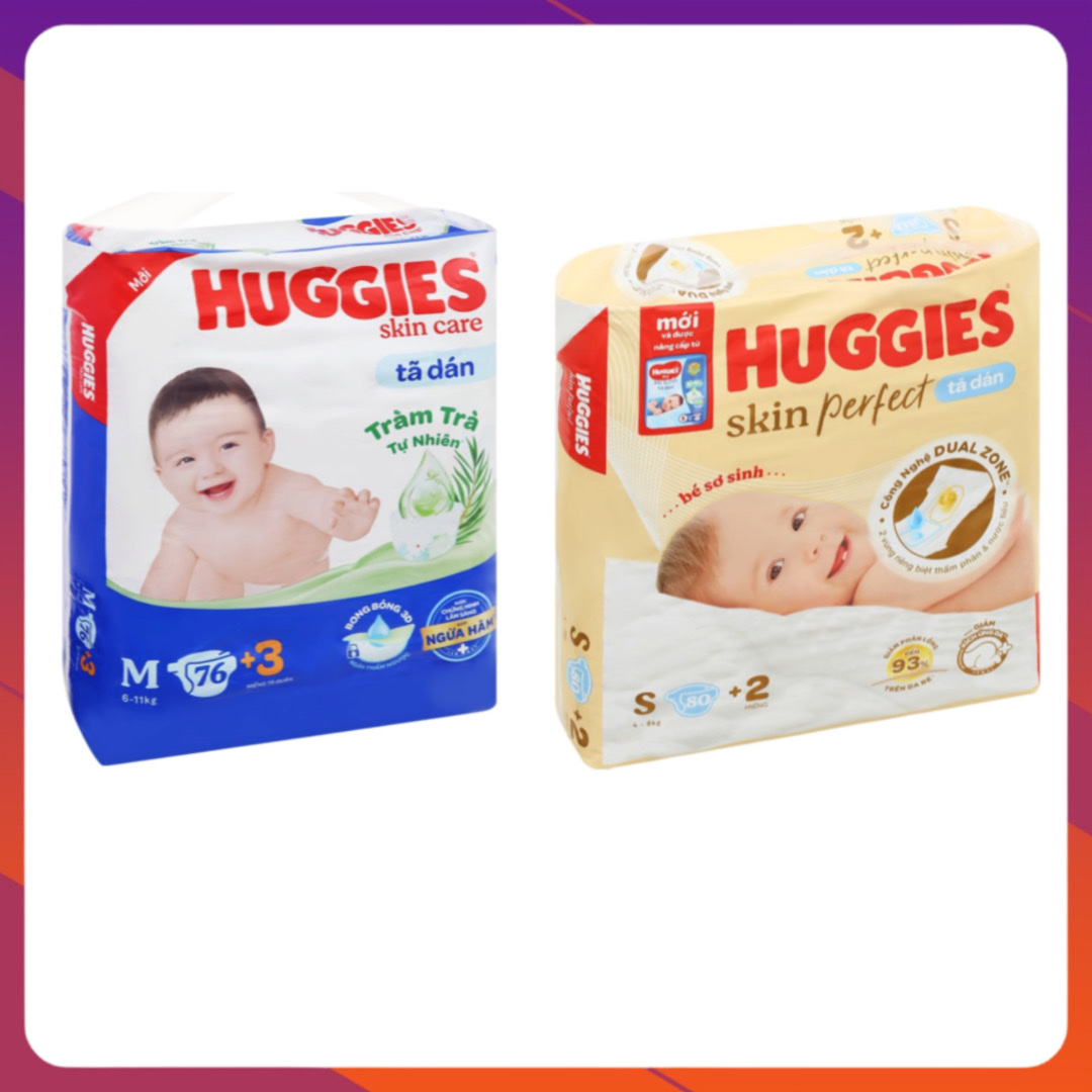 Tã/Bỉm Dán Huggies tràm trà M76 S80 L68 - M76+3 S80+2 L68