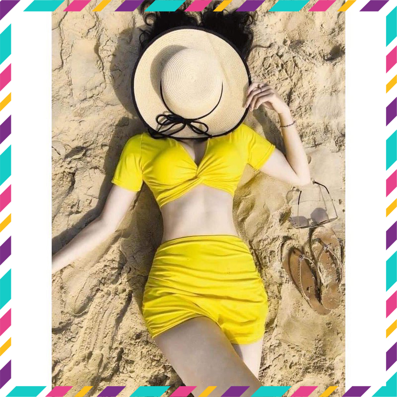 Bikini, Đồ Tắm Biển Cộc Tay 2 Mảnh Xoắn Ngực