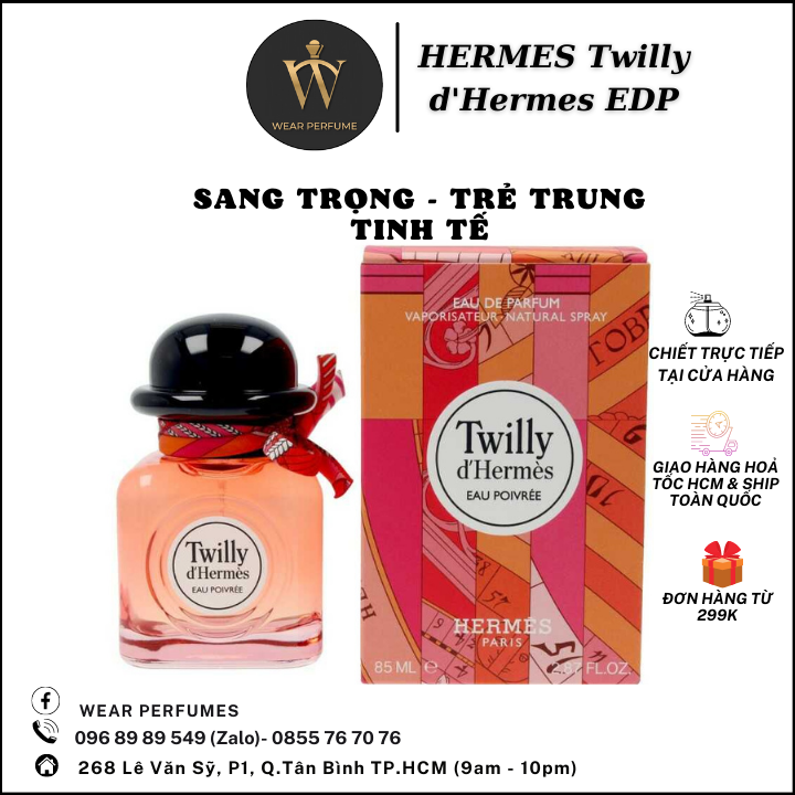 Nước Hoa Nữ Hermès Twilly d'Hermès EDP - Phong cách Sang trọng, Trẻ trung, Tinh tế - Nhóm hương Gừng, Hoa huệ, Gỗ đàn hương - Fullsize và Chiết