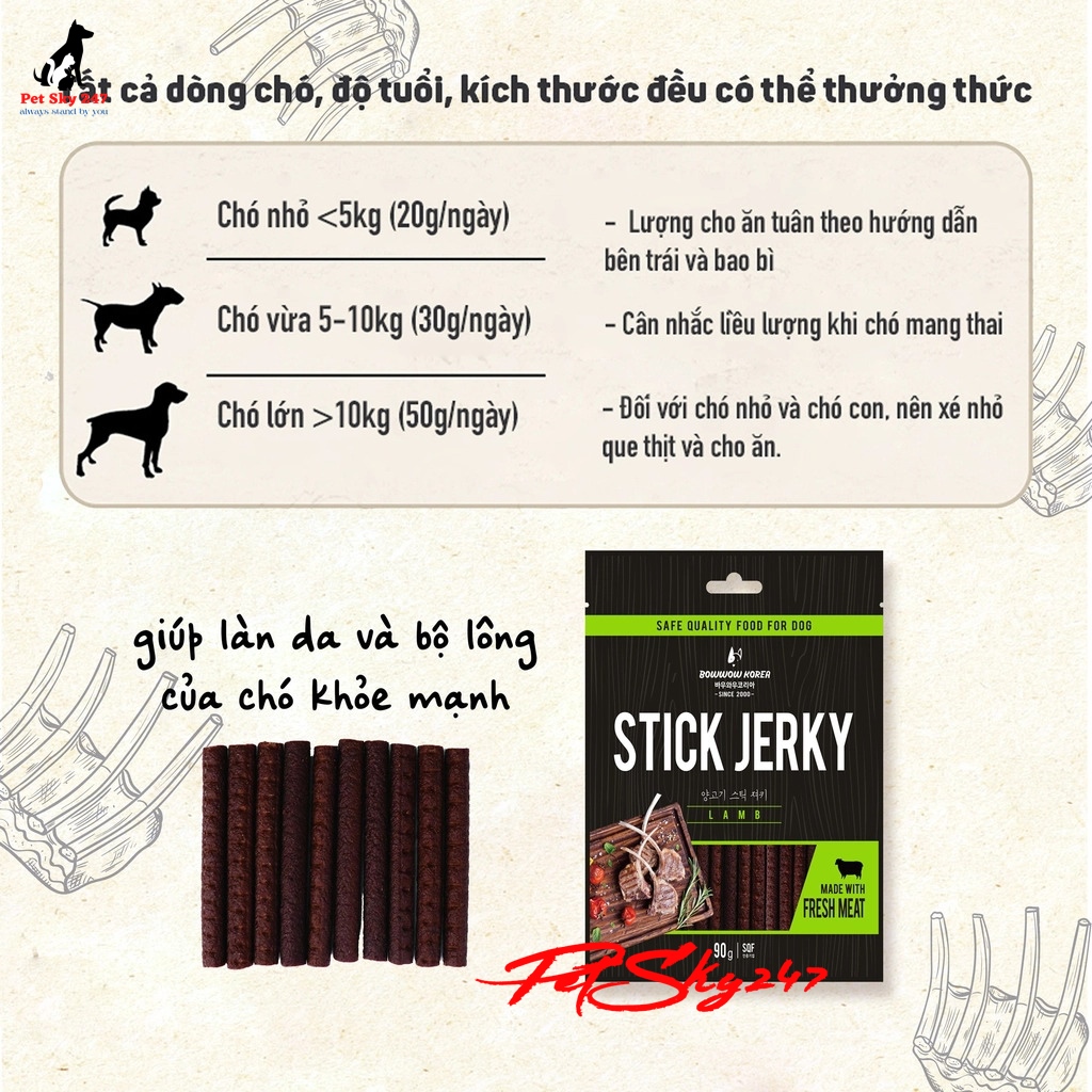 Thức Ăn Vặt Snack Thịt Cừu Que Cho Chó Bow Wow Beef Jerky 500g