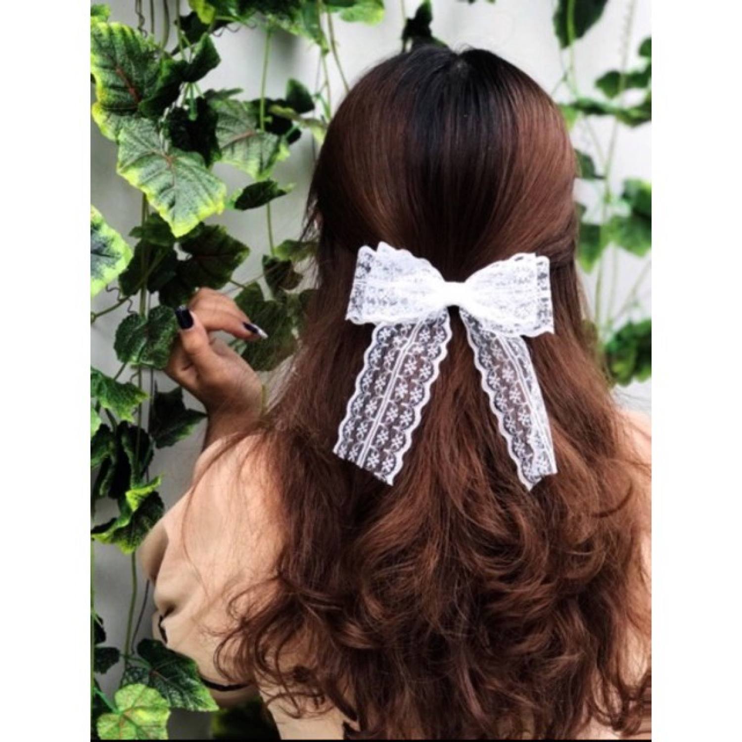 Kẹp / Buộc Tóc Nơ Ren 2 Tầng Bản To