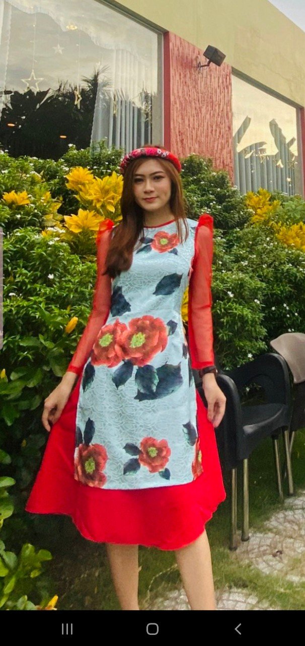 Giá xưởng - áo dài cách tân gấm hoa hoa hồng