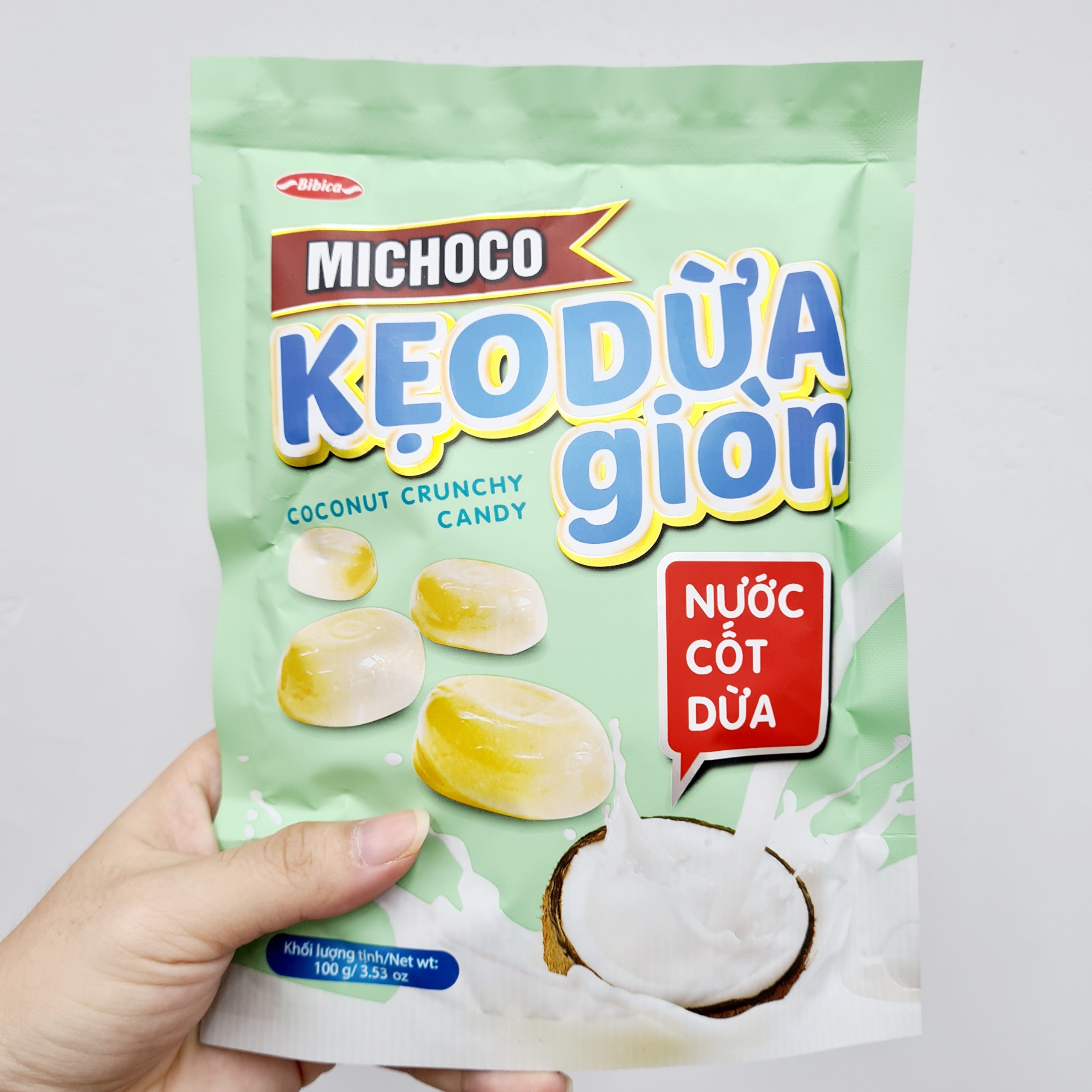 Combo 3 Kẹo Michoco Dừa Giòn Nước Cốt Dừa Bibica 100g
