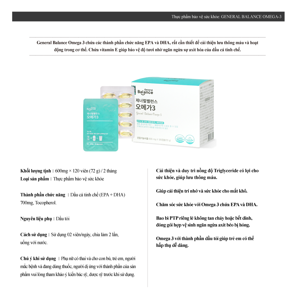 Thực phẩm bảo vệ sức khỏe: GENERAL BALANCE OMEGA-3