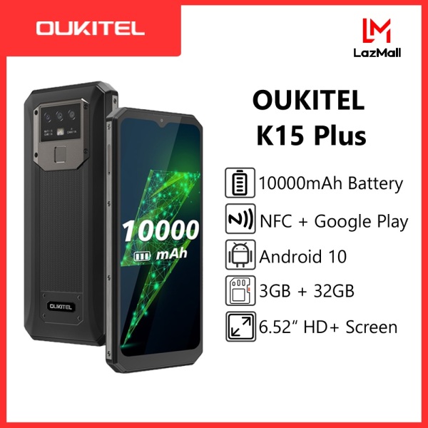 Điện Thoại Thông Minh OUKITEL K15 Plus 10000MAh NFC, Điện Thoại Di Động ROM 32GB RAM 3GB 6.52 Điện Thoại Di Động Quad Core Android 10 MT6761 13MP