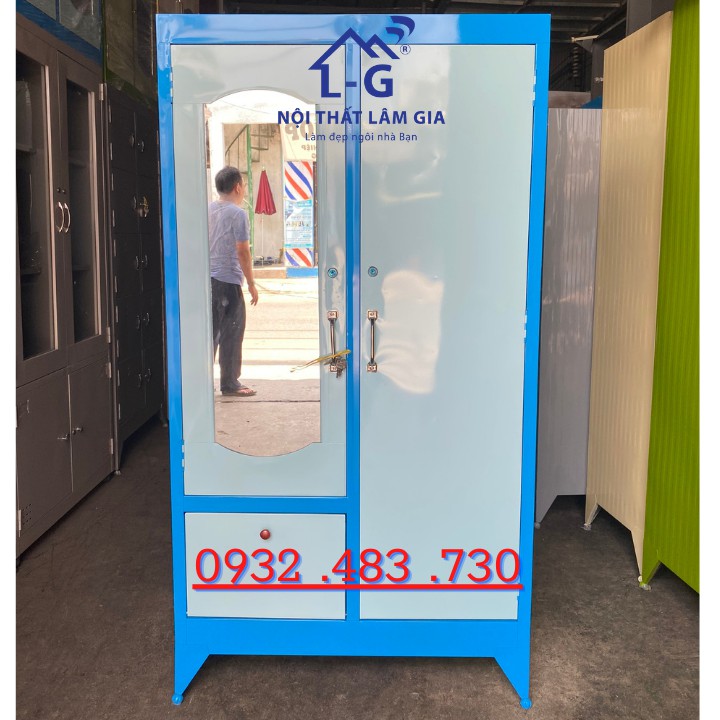 Tủ sắt đựng quần áo cao 1m6 ngang 90cm sâu 45cm màu xanh biển_freeship HCM