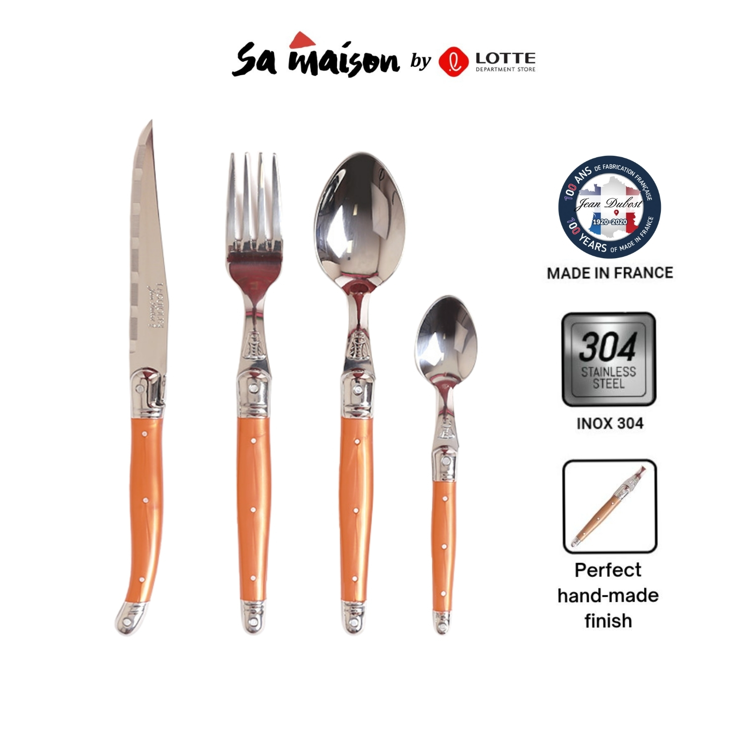 Bộ dao thìa dĩa Laguiole inox 304 Jean Dubost Pháp cán nhựa màu cam