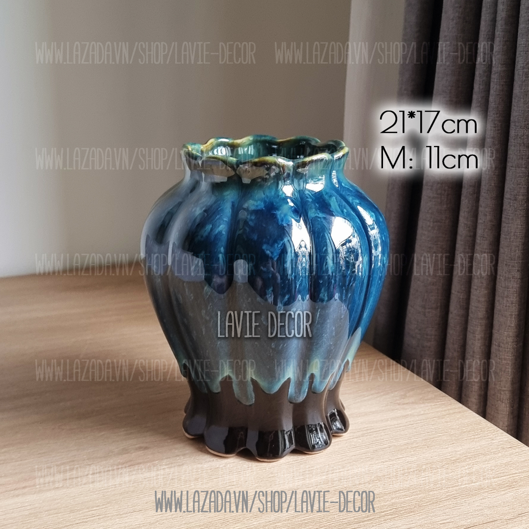 Lọ hoa gốm sứ men hỏa biến vân đá Bát Tràng