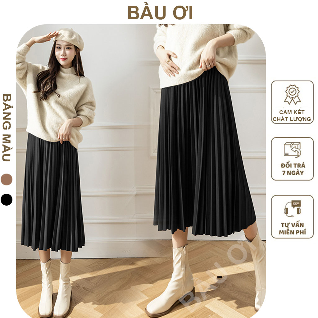 Chân váy bầu xếp ly dáng dài phong cách hàn quốc - chân váy công chúa dập ly hàng cao cấp