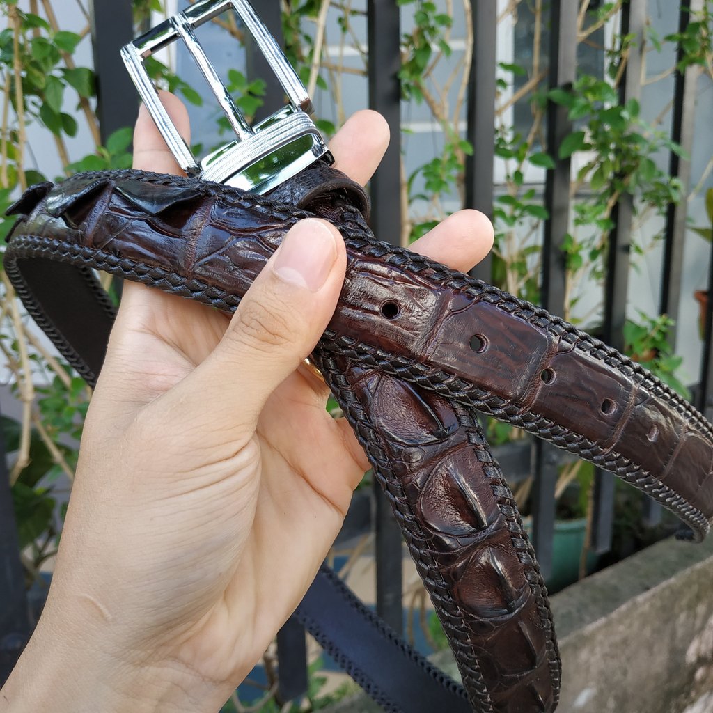 [FREE SHIP] Thắt Lưng Cá Sấu Liền [Phiên Bản Đầu Kim Cổ Điển] Đan Viền Thủ Công Rất Đẹp!