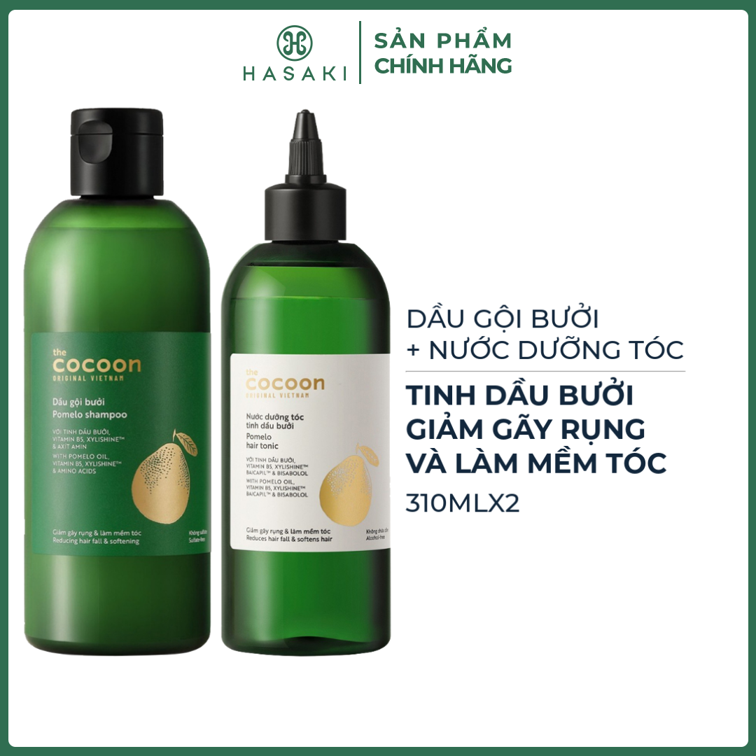 Combo cocoon dầu gội bưởi 310ml + nước dưỡng tóc tinh dầu bưởi 310ml hasaki sản phẩm chính hãng