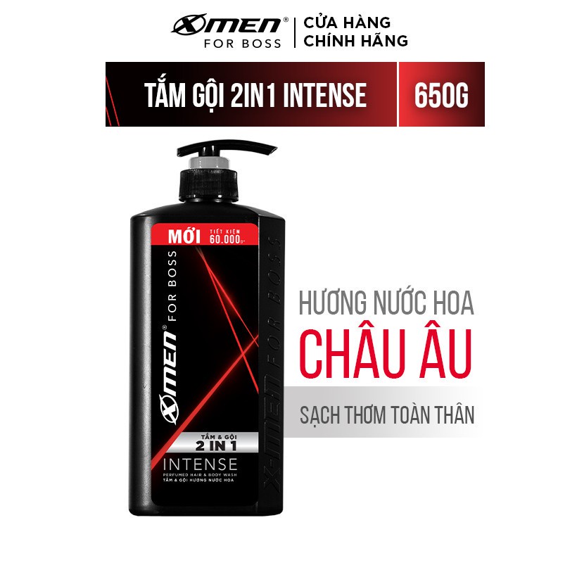 Tắm gội xmen boss intense 2in1 hương nước hoa 650gr