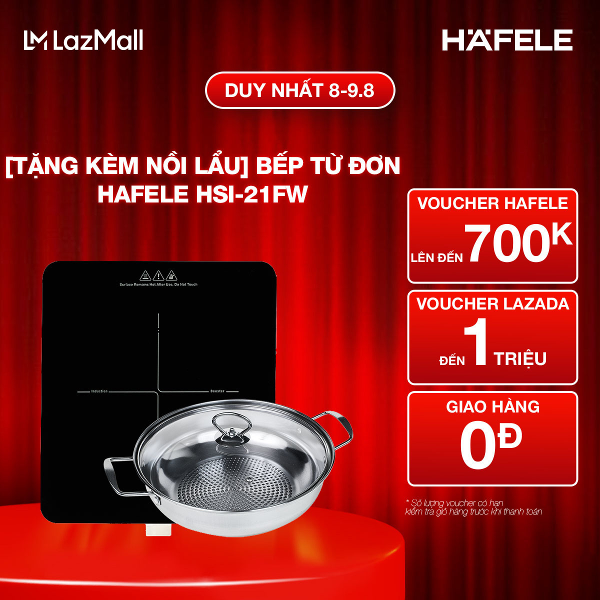 [Tặng kèm nồi lẩu] Bếp từ đơn Hafele HSI-21FW