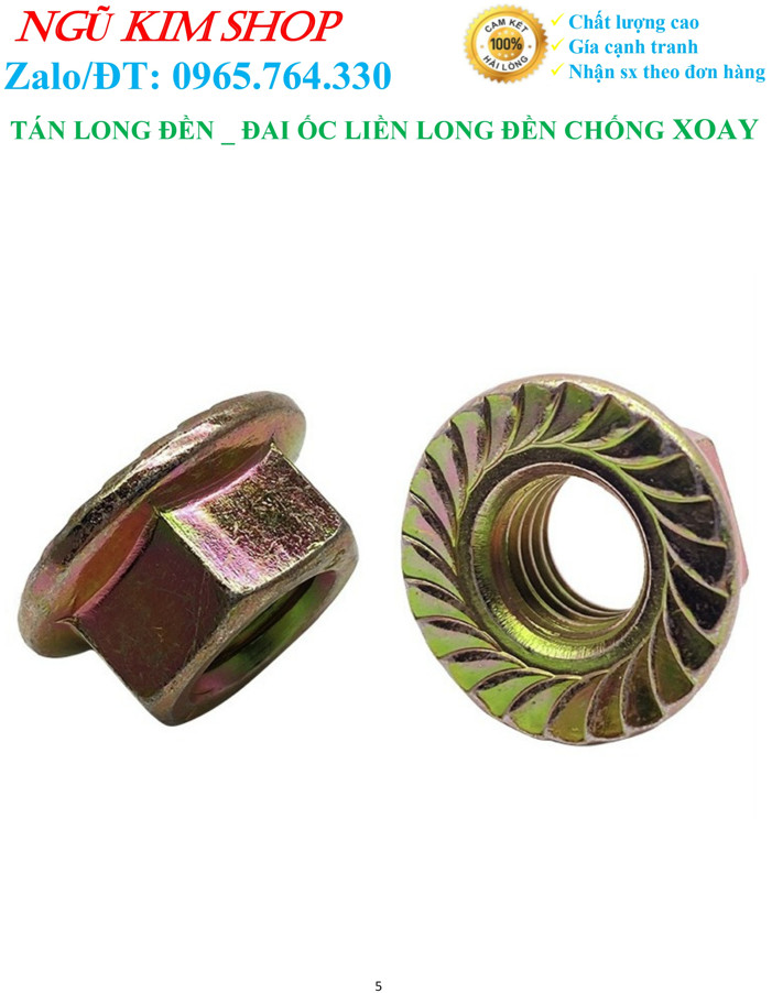 Tán long đền _ đai ốc liền long đền chống xoay m4, m5, m6