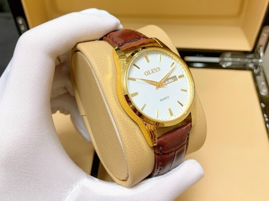 Đồng hồ olevs nam - size 40mm - lịch đôi - máy quartz - dây da.