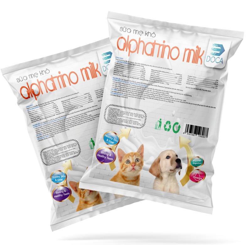 Sữa cho chó mèo tách béo không tiêu chảy - Alphatrino Milk 100g dạng gói