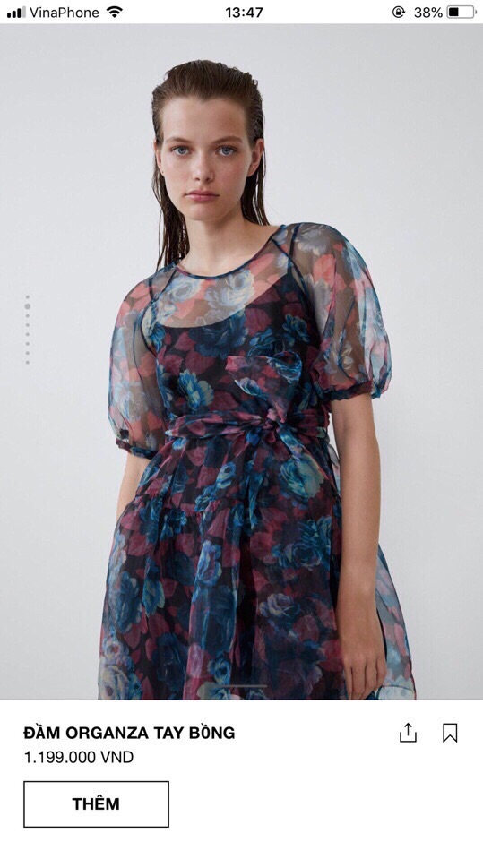 Đầm hoa tay phồng zara