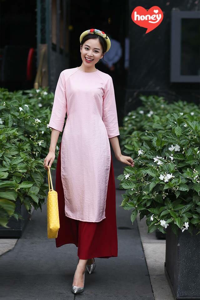 Set Áo Dài Cách Tân Nấm Hoa KÈM QUẦN Lụa Diện Tết Xuân 2020 ( Hồng )