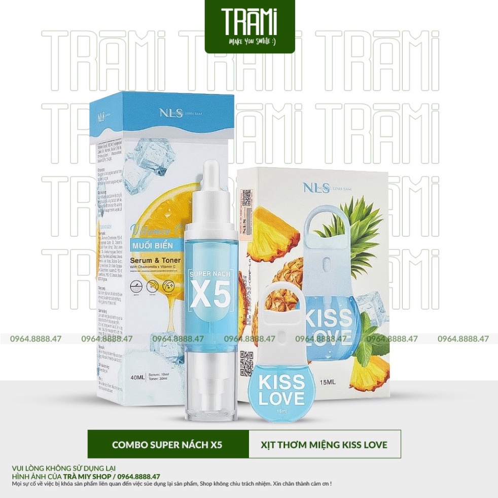 Combo super nách x5 2in1 serum nach toner nach xịt miệng kiss love nls.