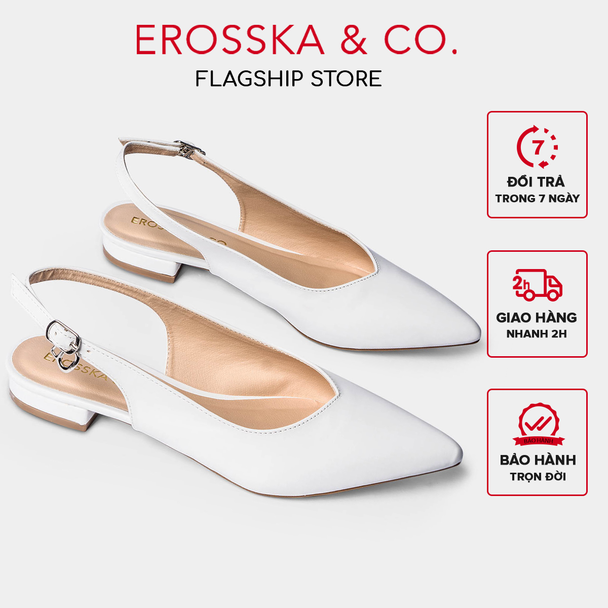Giày cao gót slingback Erosska mũi nhọn cao 2cm thời trang kiểu dáng basic màu trắng - EL001