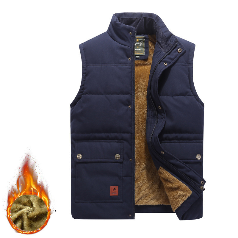 Áo gile cotton lông vũ áo gile giữ ấm trung niên lót nhung dày dặn mùa thu đông cho nam áo gile không tay cho bố