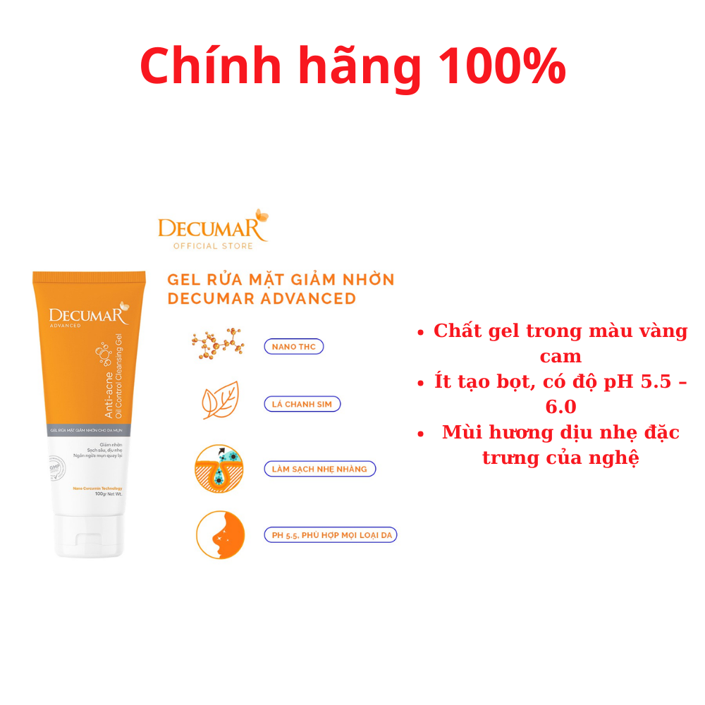 [HCM]Gel rửa mặt Decumar Advanced Cleanser sạch nhờn ngừa mụn [Tuýp 100g] - DECUMAR CLEANSING GEL