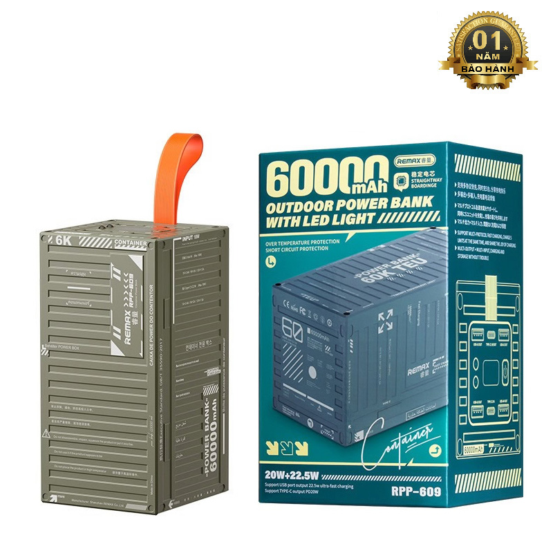 Remax rpp-225 quick charge power bank 60000mah container type-supports qc 22.5w & pd 20w 1986 accessories