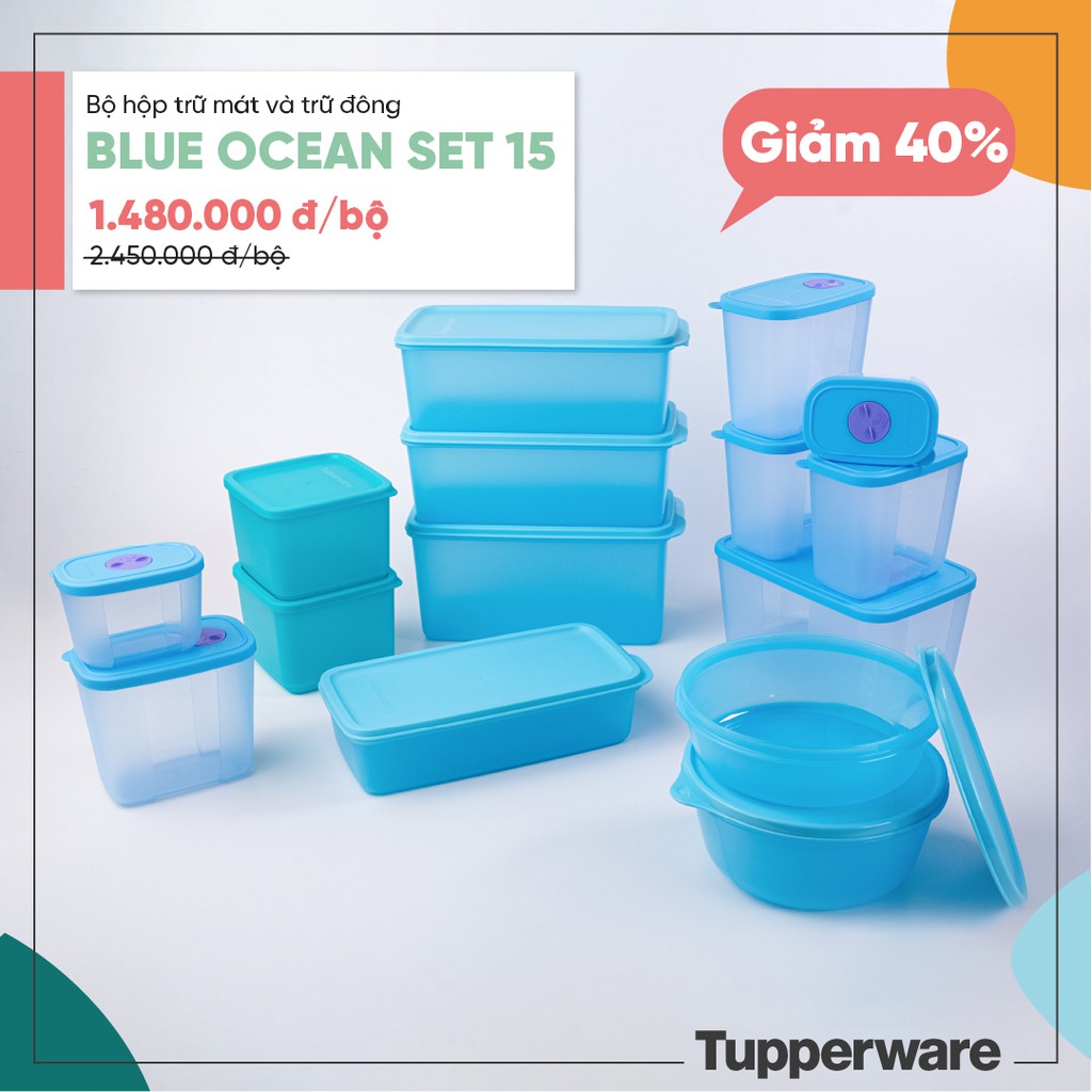 Tupperware💕Freeship💕Bộ đôi Trữ Mát & Trữ Đông Ocean Set 15, mới 2022