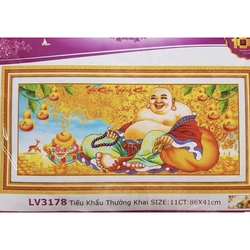 Tranh thêu chữ thập Tiếu Khẩu Thường Khai LV3178