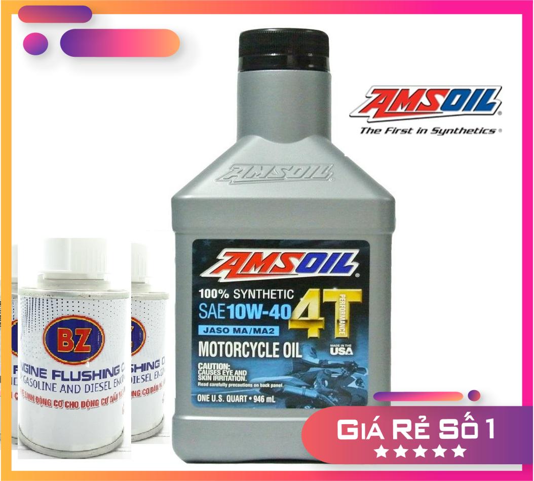 Nhớt amsoil performance 4t 10w-40 made in usa 946ml, nhớt amsoil 4t 10w40 chai 946ml kết hợp với súc động cơ bz