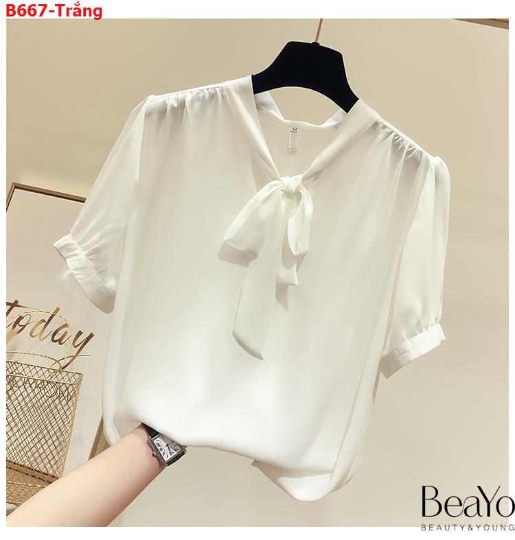 [HCM]B667-ÁO SƠ MI CỘT NƠ TAY NGẮN XINH XẮN