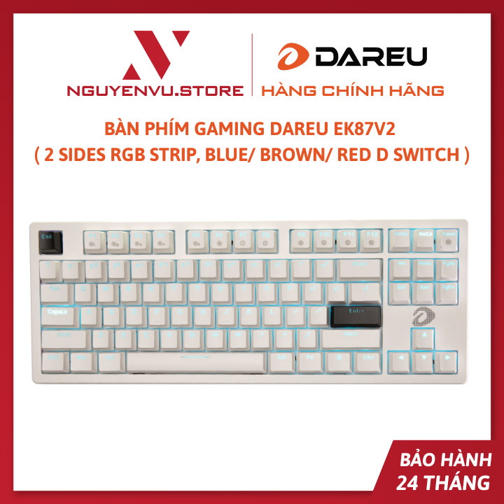 Dareu ek87 V2 Mechanical Gaming Keyboard White (2 sides RGB strip, blue/brown/red D switch) -authentic