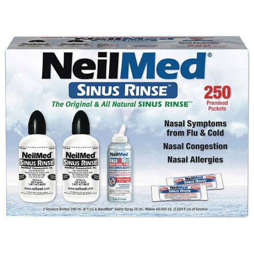 Bộ muối rửa mũi NeilMed Sinus Rinse (250 gói + 2 bình nhựa + tặng kèm 1 chai xịt)