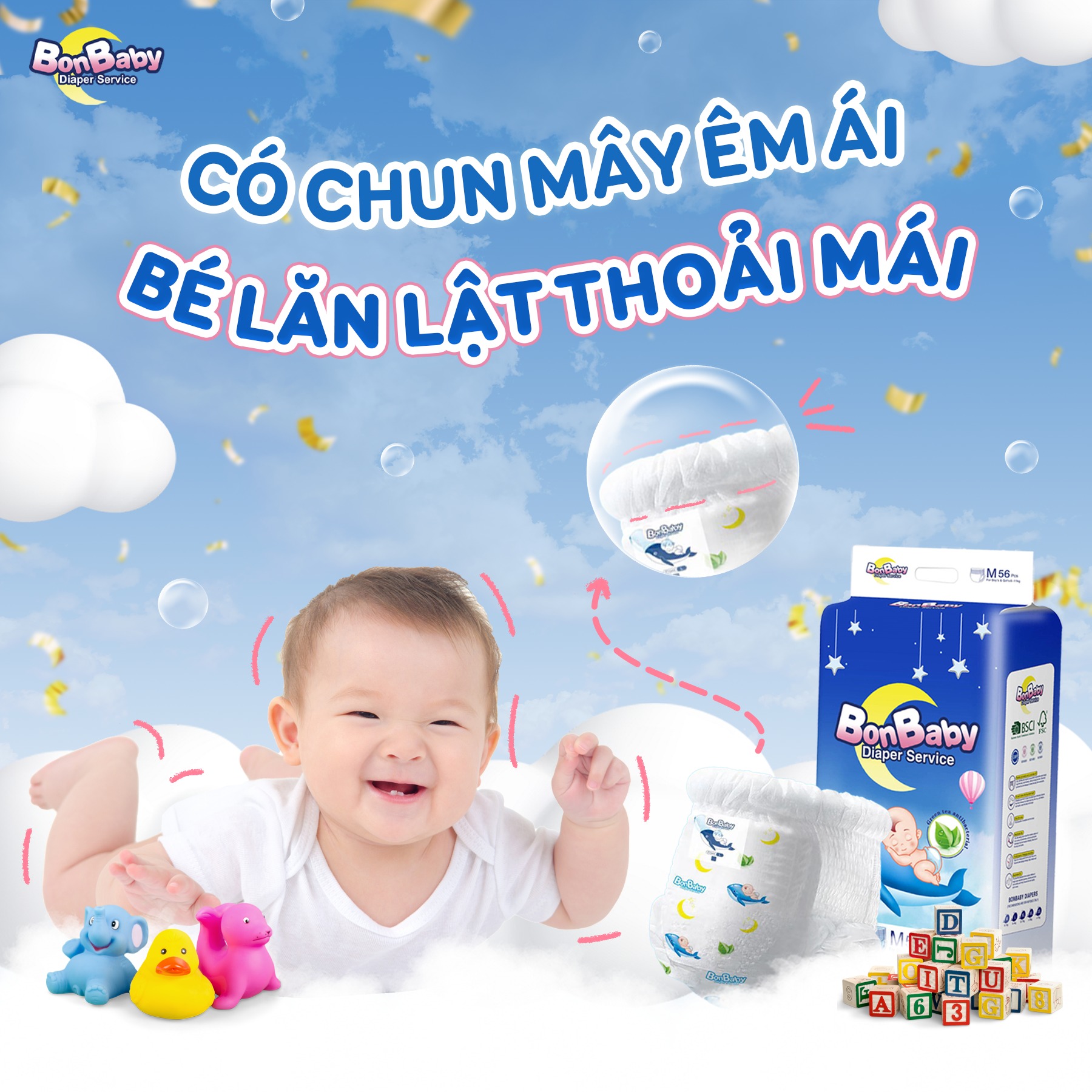 Bỉm Bonbaby Cá Heo co giãn, mềm mại