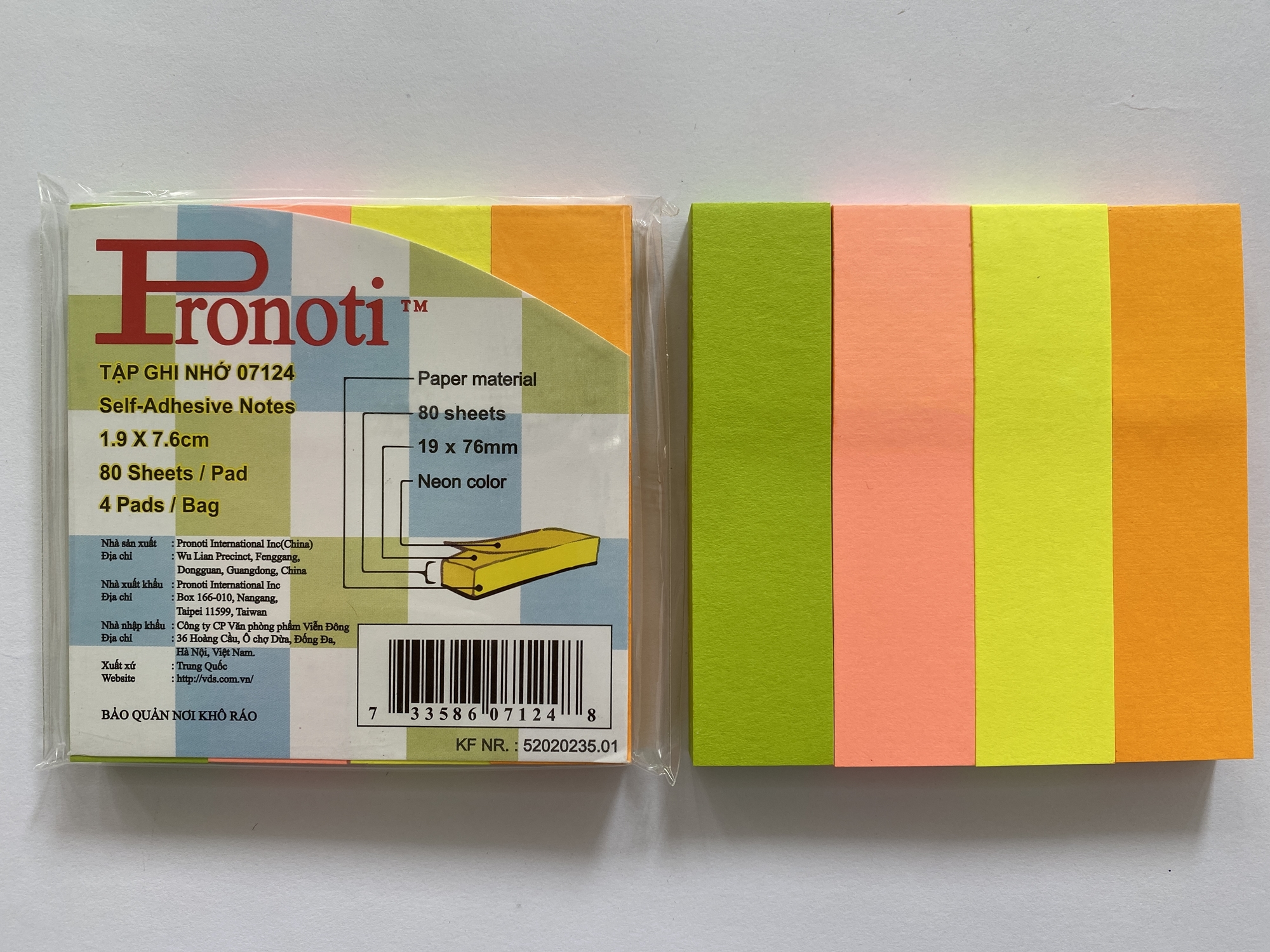 Giấy note dạ quang neon chia 4 màu Pronoti 07124