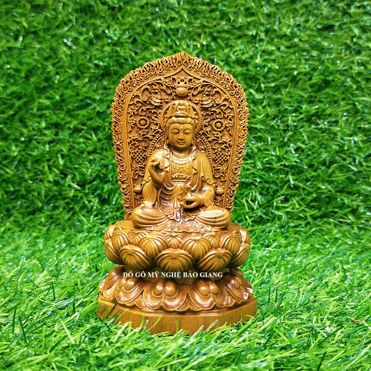 Tượng phật bà quan âm gỗ bách xanh trạm khắc 2 mặt giống nhau