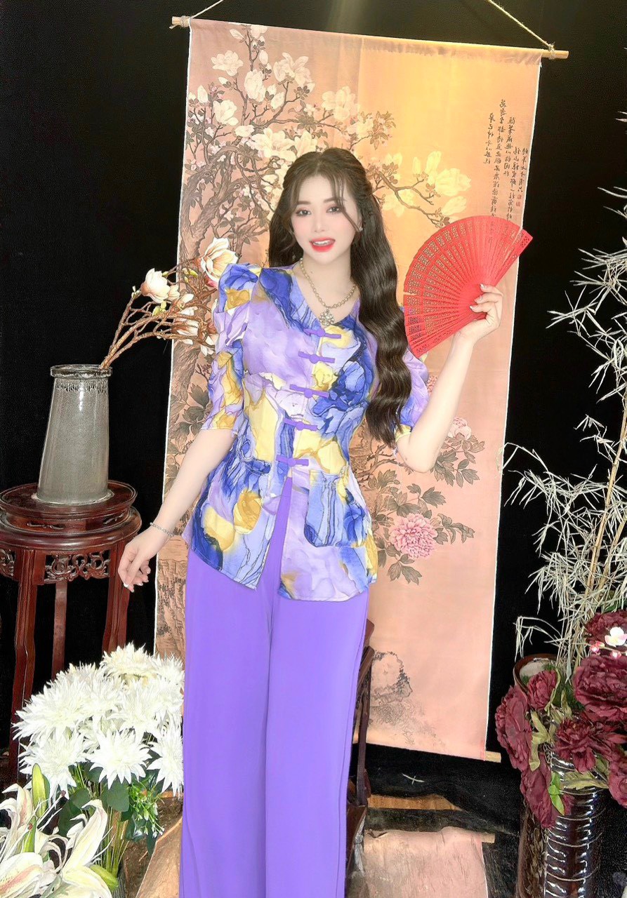 Bộ bà ba coor tym nút đôi lụa mango cao cấp