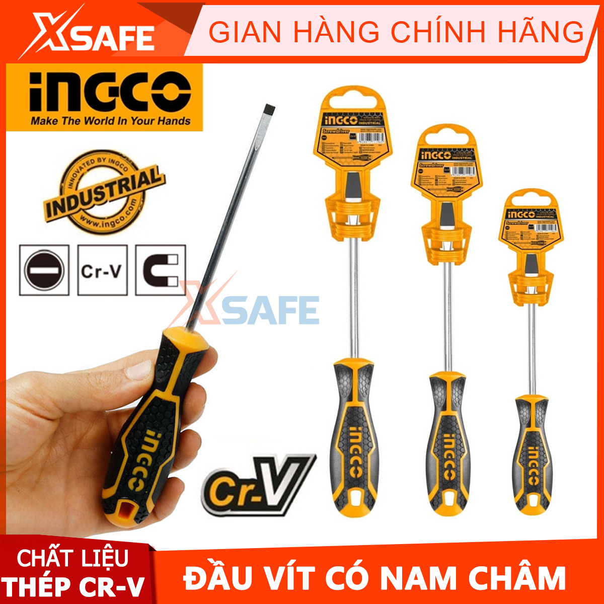 Screwdrivers quash ingco, head screw with magnet inhalation ốc screw, steel material CR-V, handle rubber anti-slip soles, screwdrivers head flats, flathead screwdriver multi-purpose, flathead screwdriver durable-[genuine] [xsafe]