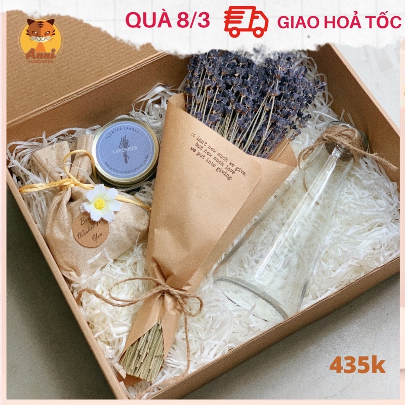 [Ảnh thật] Set hoa Lavender Anni Home (gồm hoa khô Lavender, bình cắm hoa, túi thơm và thiệp)